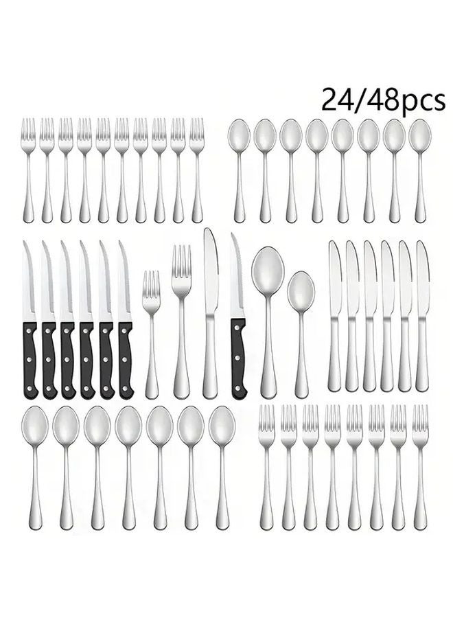 48pcs Stainless Steel Cutlery Set With Mirror Polished Finish Dishwasher Safe - Image 1